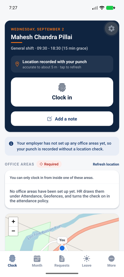 The employee app: clock in with your location
