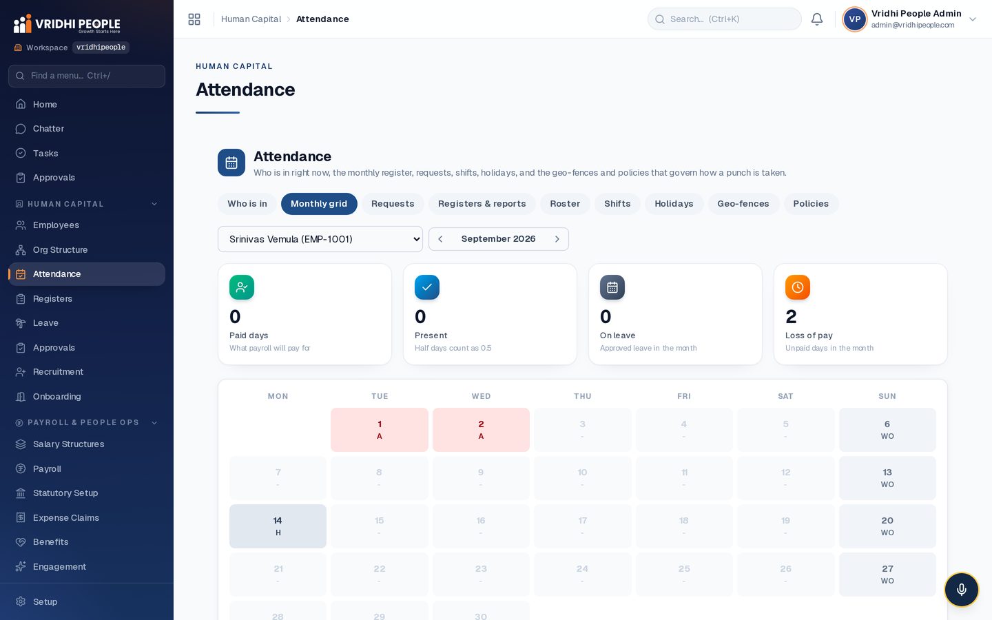 Attendance: the monthly grid, requests, registers and geo-fences