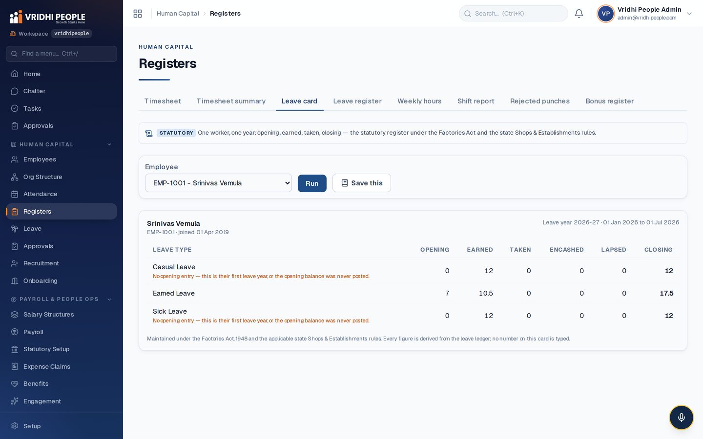 Registers: the leave card and the statutory registers