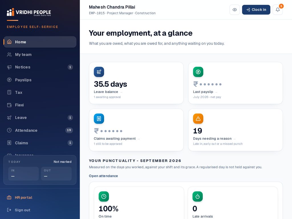 The employee portal on a tablet